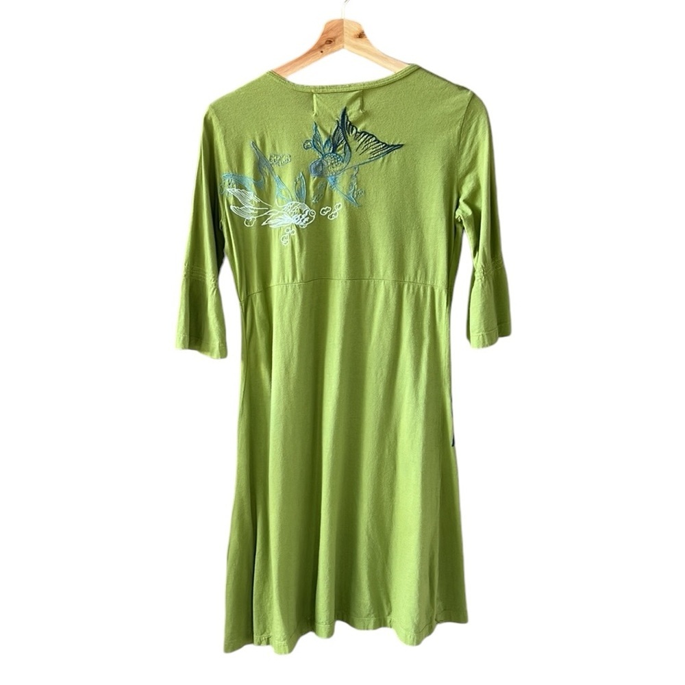 Johnny Was Lime Green Mini Dress with Blue Floral Embroidery - Picture 8 of 8